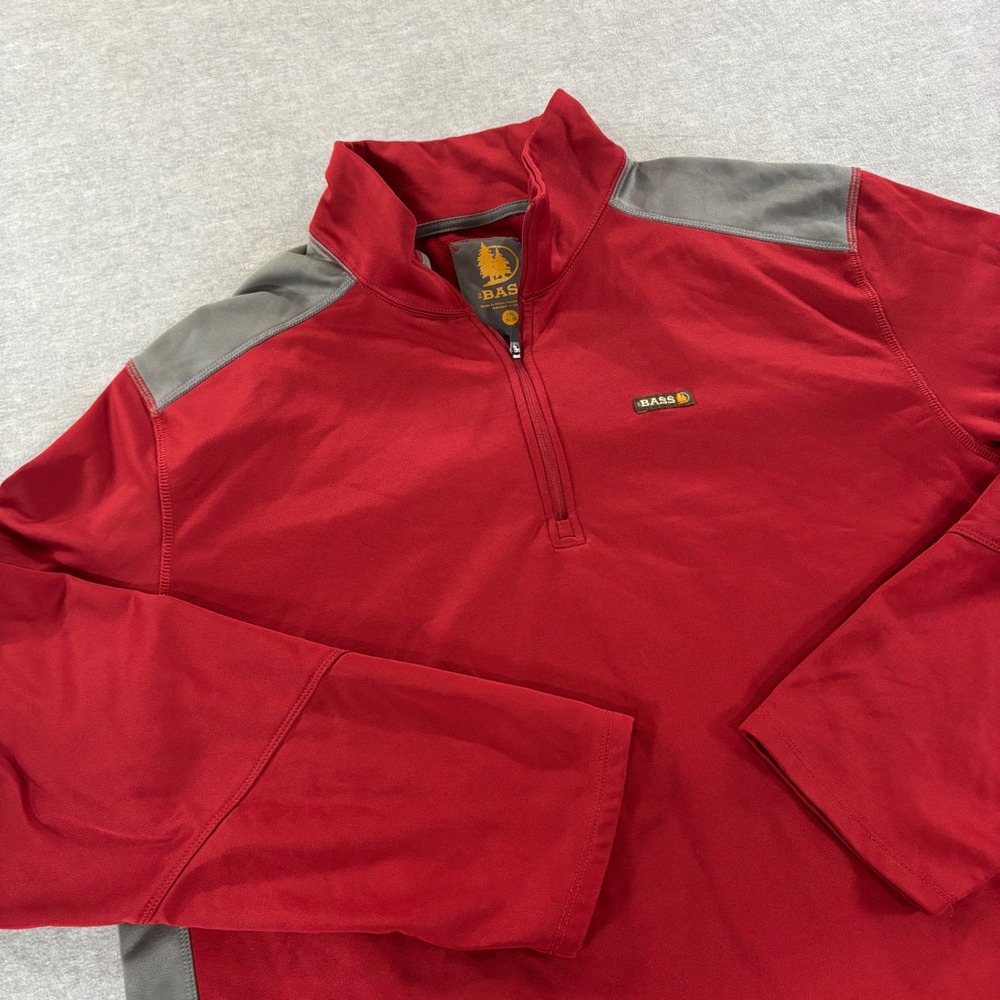 G.H. Bass Mens 2XL Red Grey Quarter Zip Fleece Lined Performance Pullover Jacket